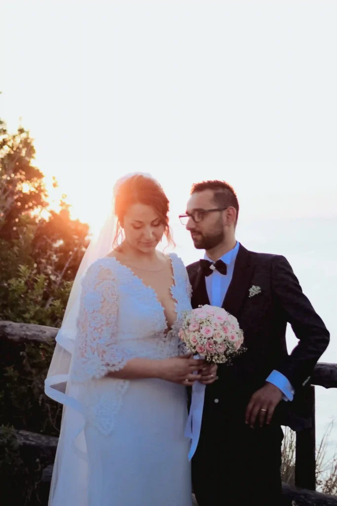 Sunset wedding portrait of a bride and groom in Italy, photographed by local wedding photographer Anna O Brambilla